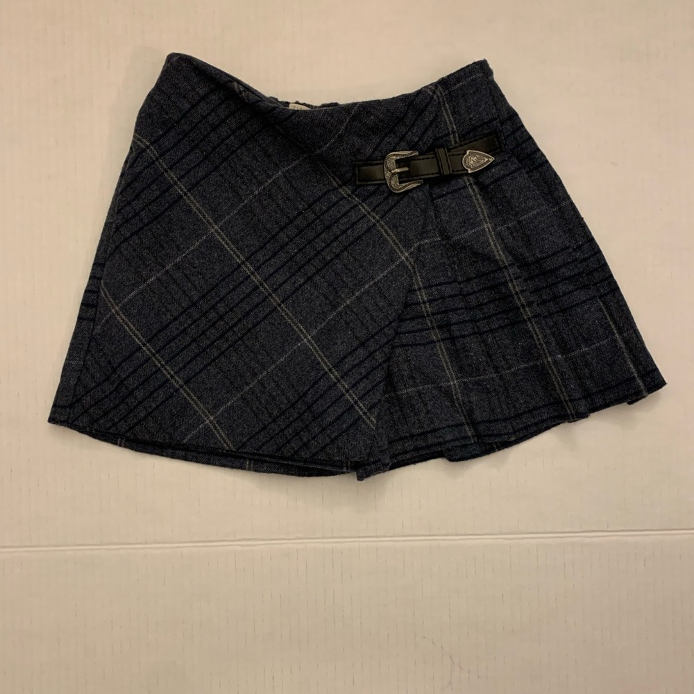 Girls Plaid Wrap Skort with Buckle Detail